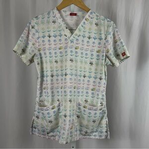 Dickies Small Honey Bee Print Rainbow Scrub Top Nurse Medical Field V Neck